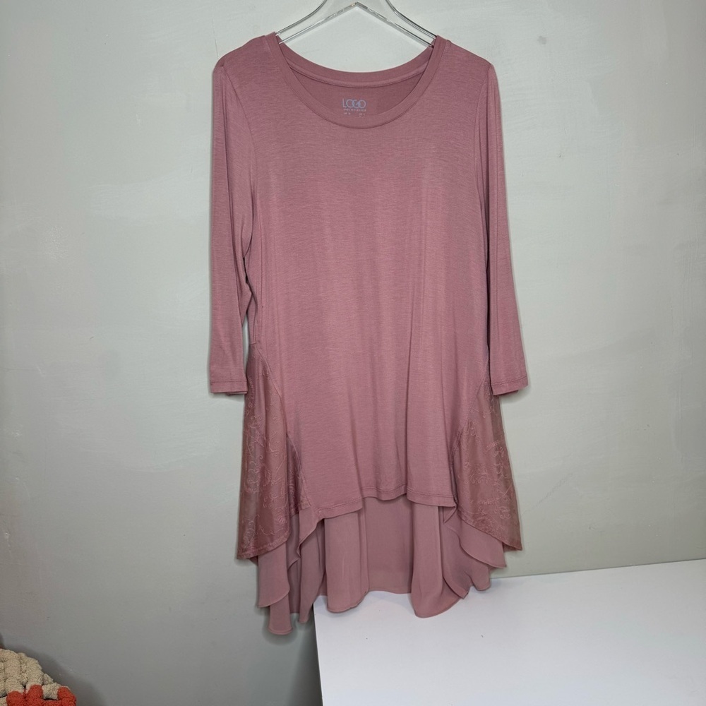 Logo By Lori Goldstein 3/4 Sleeve Casual Tunic Top With Lace Trim Size medium